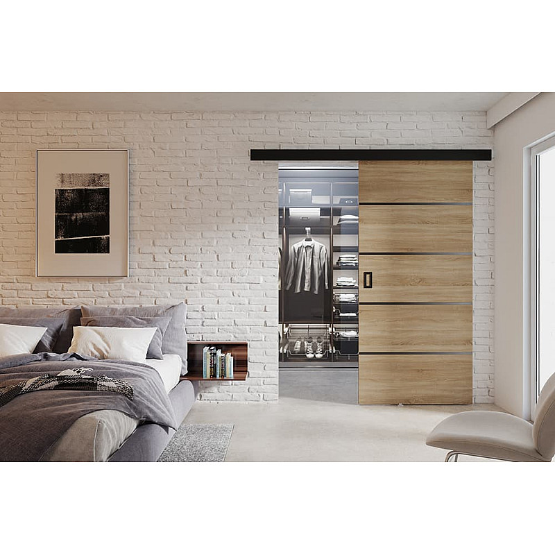 Schiebetür-System vor der Wand laufend WERDI PLUS (schwarzes Gesimse) Schiebetür-System vor der Wand laufend WERDI PLUS (schwarzes Gesimse)