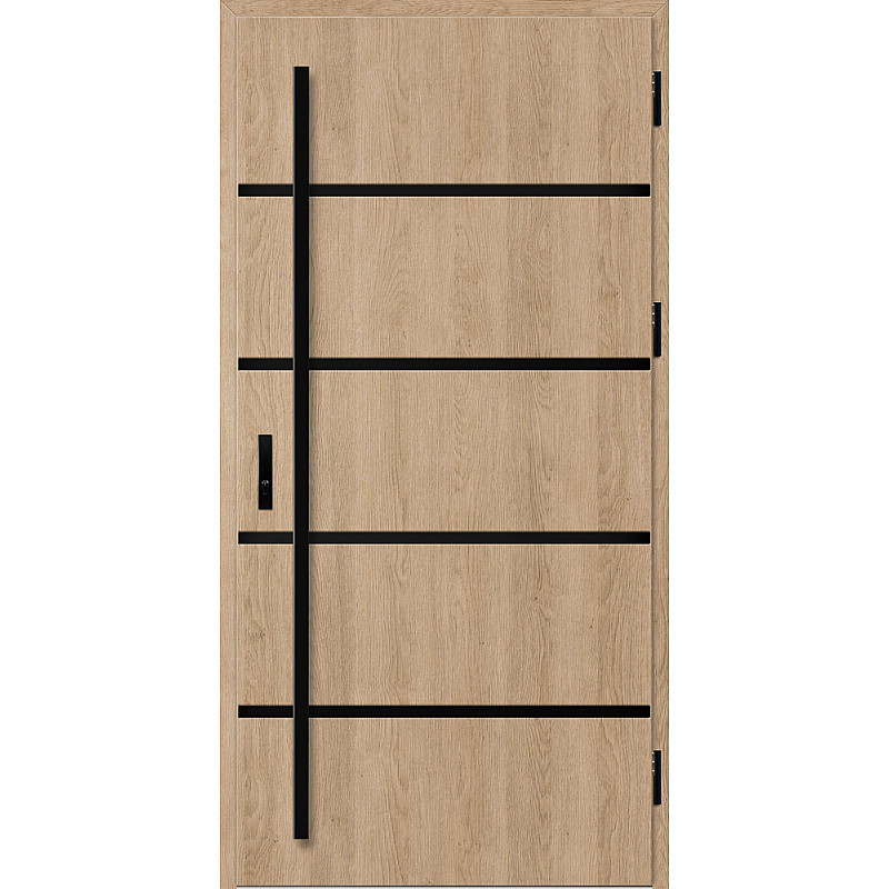 Ocelové vchodové dveře - BIENE 1 - Surový Dub, Stamp Black Ocelové vchodové dveře ERKADO - BIENE 1 - Surový Dub, Stamp Black
