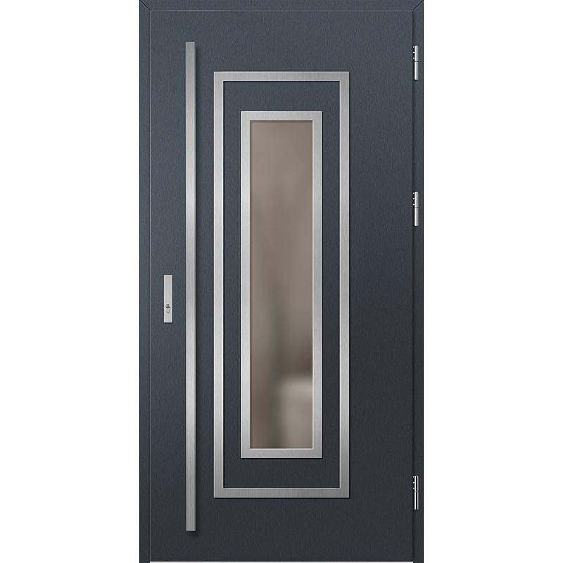 Ocelové vchodové dveře - EBERN 1 - Antracit Struktura, Label Inox Ocelové vchodové dveře ERKADO - EBERN 1 - Antracit Struktura, Label Inox
