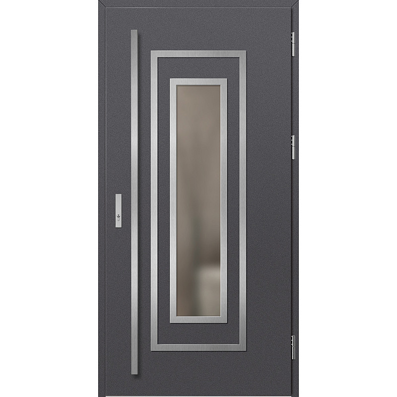 Ocelové vchodové dveře - EBERN 1 - Hladký Antracit, Label Inox Ocelové vchodové dveře ERKADO - EBERN 1 - Hladký Antracit, Label Inox