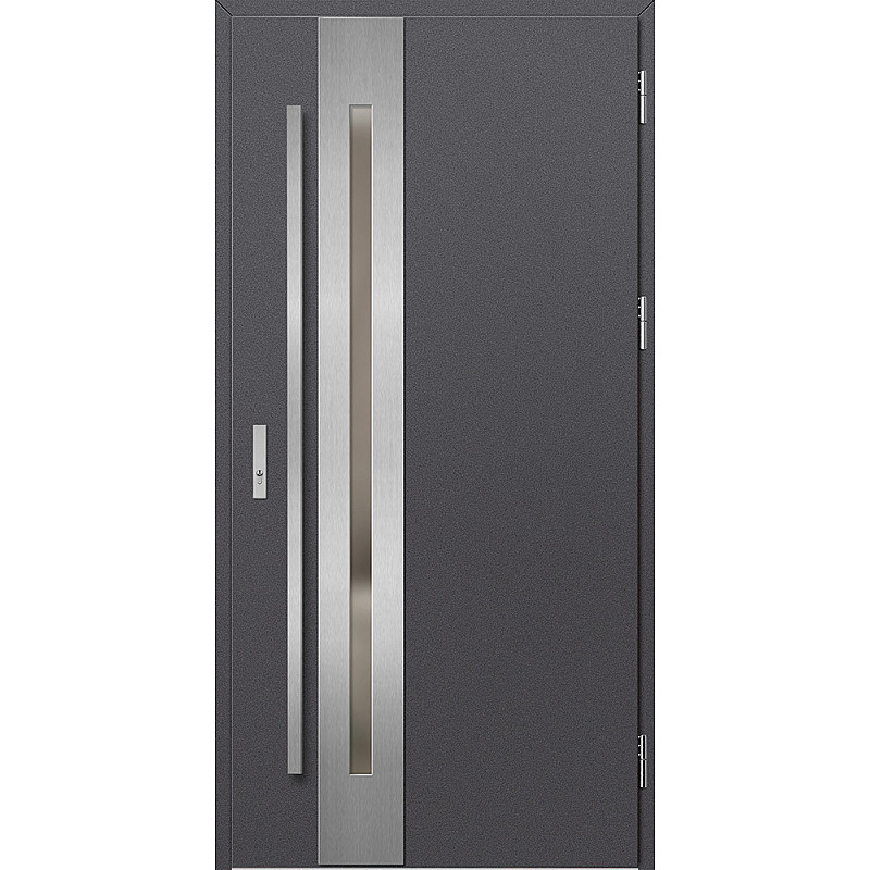 Ocelové vchodové dveře - LANGEN 3 - Hladký Antracit, Label Inox Ocelové vchodové dveře - LANGEN 3 - Hladký Antracit, Label Inox