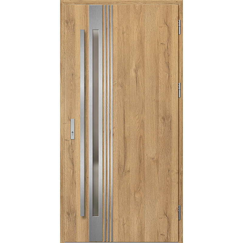 Ocelové vchodové dveře - LANGEN 5 - Dub Natur, Label Inox Ocelové vchodové dveře ERKADO - LANGEN 5 - Dub Natur, Label Inox
