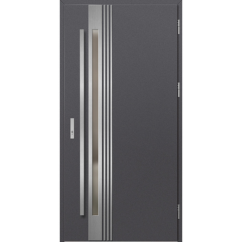 Ocelové vchodové dveře - LANGEN 5 - Hladký Antracit, Label Inox Ocelové vchodové dveře - LANGEN 5 - Hladký Antracit, Label Inox