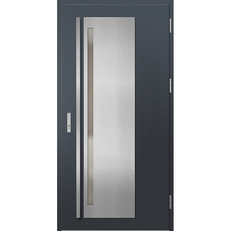 Ocelové vchodové dveře - LINDEN 1 - Antracit Struktura, Label Inox Ocelové vchodové dveře ERKADO - LINDEN 1 - Antracit Struktura, Label Inox