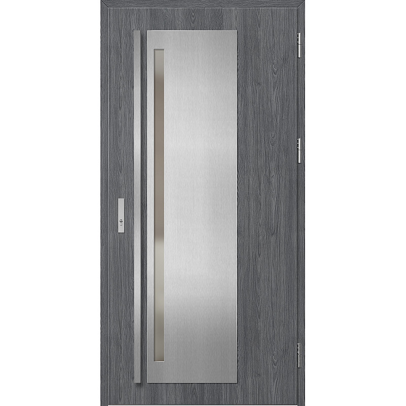 Ocelové vchodové dveře - LINDEN 1 - Dub Antracit, Label Inox Ocelové vchodové dveře ERKADO - LINDEN 1 - Dub Antracit, Label Inox