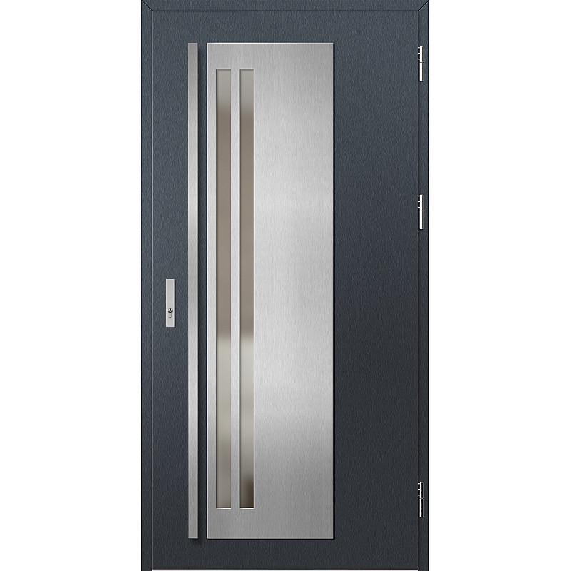 Ocelové vchodové dveře - LINDEN 2 - Antracit Struktura, Label Inox Ocelové vchodové dveře ERKADO - LINDEN 2 - Antracit Struktura, Label Inox