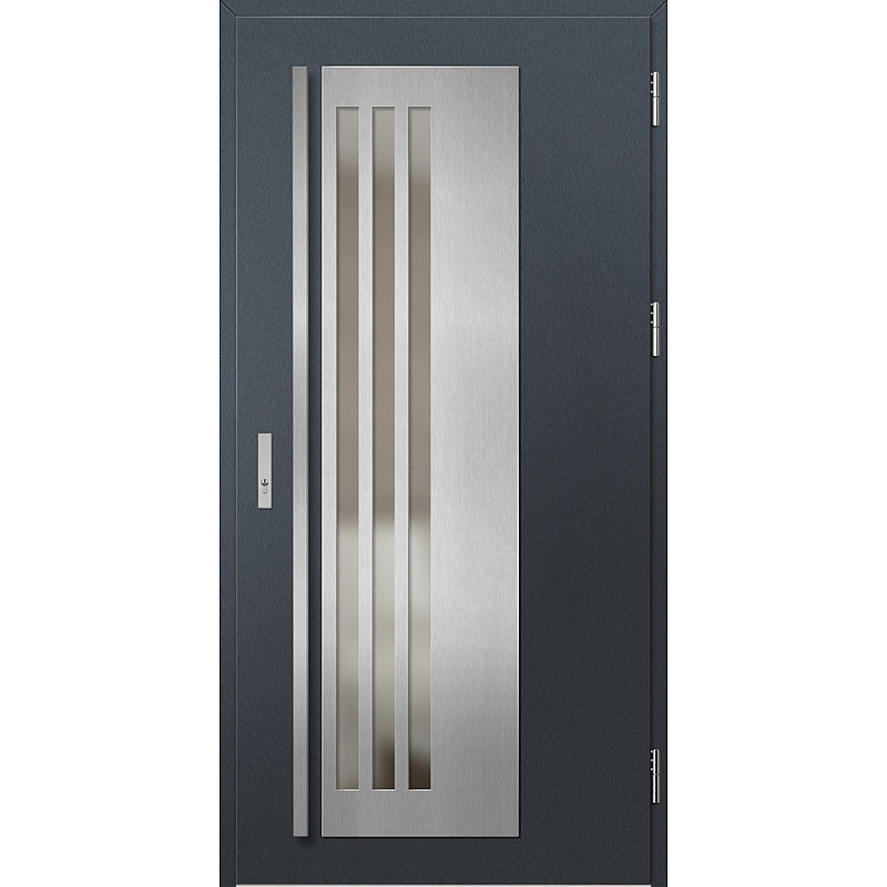 Ocelové vchodové dveře - LINDEN 3 - Antracit Struktura, Label Inox Ocelové vchodové dveře ERKADO - LINDEN 3 - Antracit Struktura, Label Inox