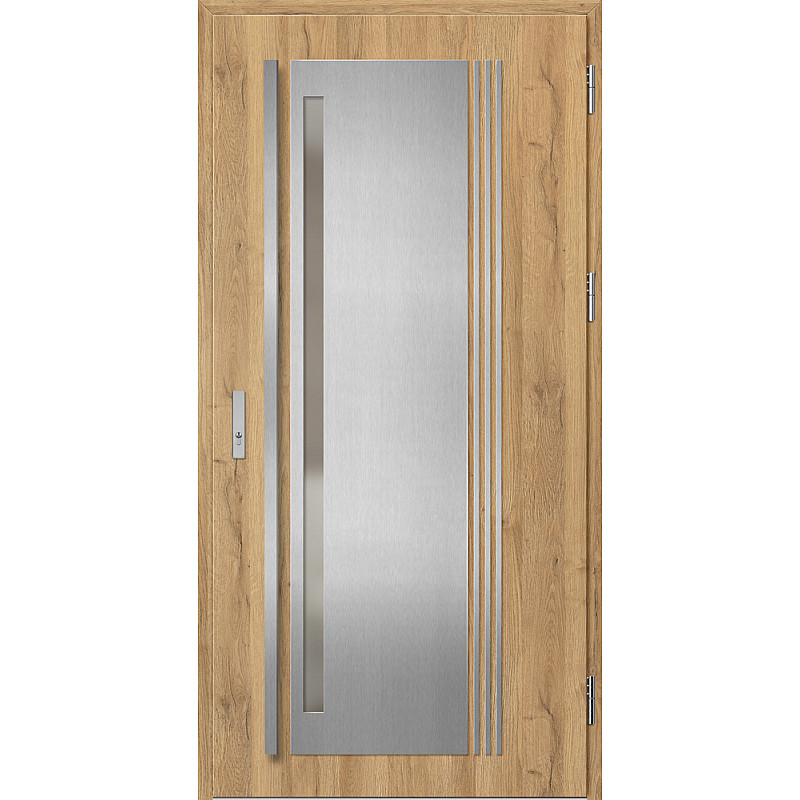 Ocelové vchodové dveře - LINDEN 4 - Dub Natur, Label Inox Ocelové vchodové dveře ERKADO - LINDEN 4 - Dub Natur, Label Inox