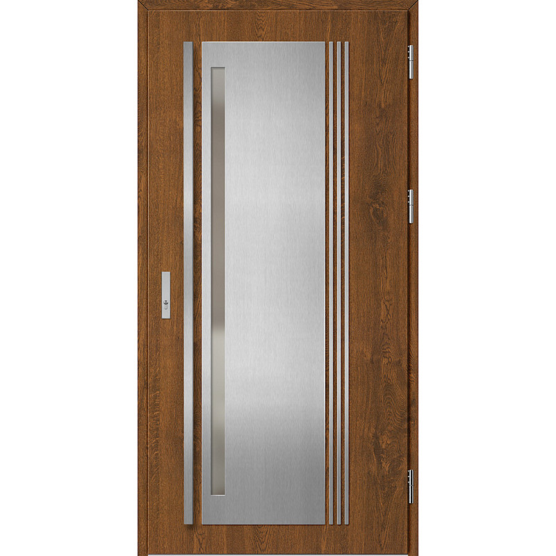 Ocelové vchodové dveře - LINDEN 4 - Ořech, Label Inox Ocelové vchodové dveře ERKADO - LINDEN 4 - Ořech, Label Inox