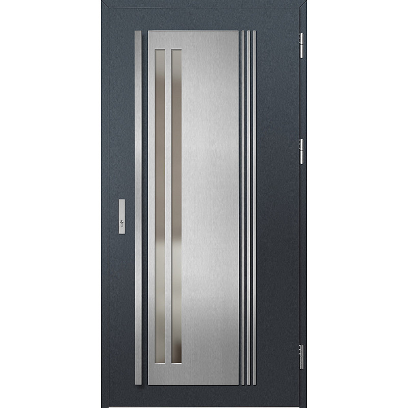 Ocelové vchodové dveře - LINDEN 5 - Antracit Struktura, Label Inox Ocelové vchodové dveře ERKADO - LINDEN 5 - Antracit Struktura, Label Inox