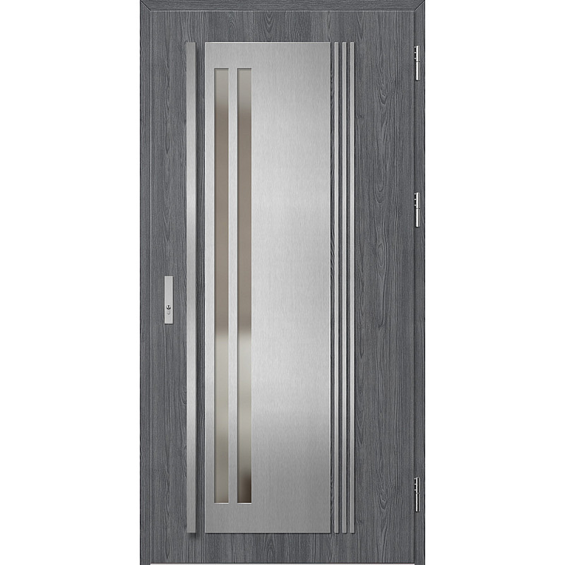 Ocelové vchodové dveře - LINDEN 5 - Dub Antracit, Label Inox Ocelové vchodové dveře ERKADO - LINDEN 5 - Dub Antracit, Label Inox