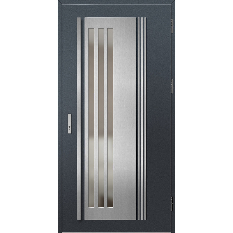 Ocelové vchodové dveře - LINDEN 6 - Antracit Struktura, Label Inox Ocelové vchodové dveře ERKADO - LINDEN 6 - Antracit Struktura, Label Inox