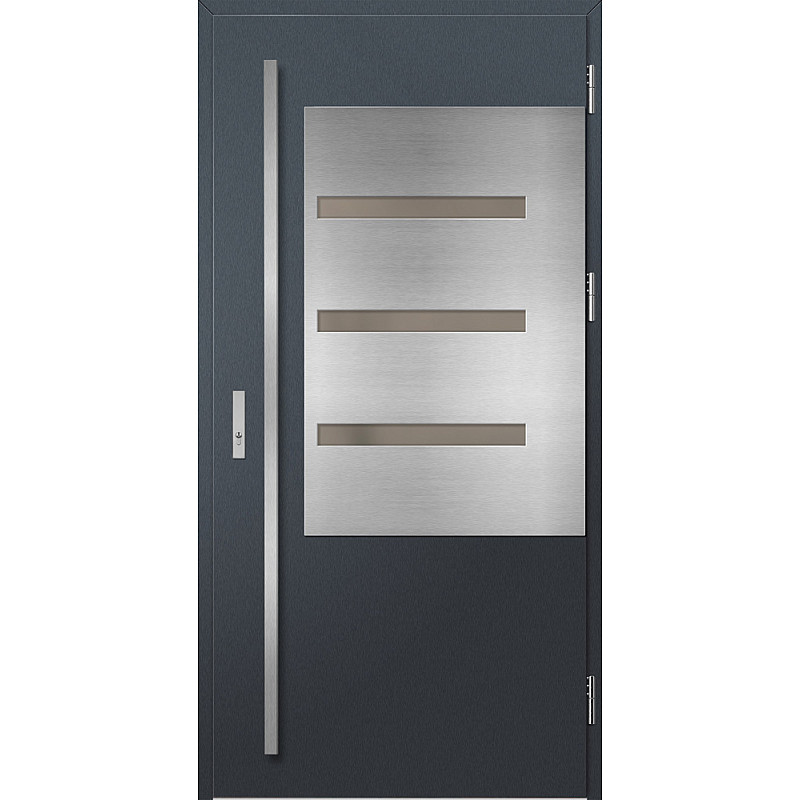 Ocelové vchodové dveře - MELK 1 - Antracit Struktura, Label Inox Ocelové vchodové dveře ERKADO - MELK 1 - Antracit Struktura, Label Inox