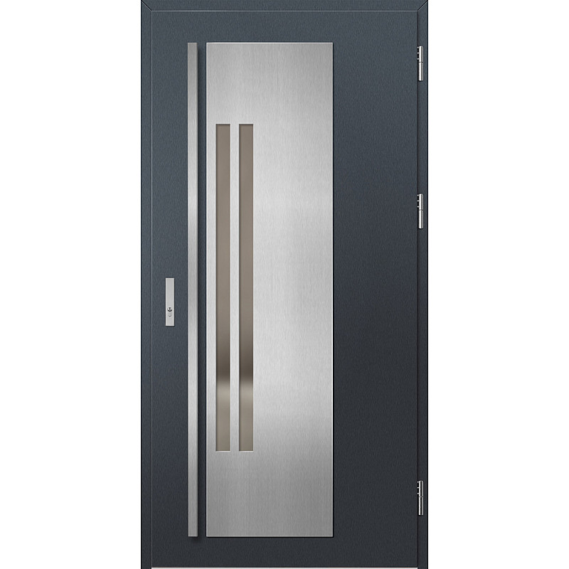 Ocelové vchodové dveře - MURTER 2 - Antracit Struktura, Label Inox Ocelové vchodové dveře ERKADO - MURTER 2 - Antracit Struktura, Label Inox