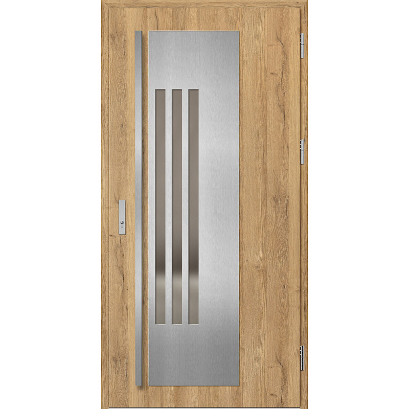 Ocelové vchodové dveře ERKADO - MURTER 3 - Dub Natur, Label Inox