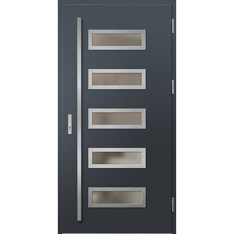 Ocelové vchodové dveře - RODING 1 - Antracit Struktura, Label Inox Ocelové vchodové dveře ERKADO - RODING 1 - Antracit Struktura, Label Inox