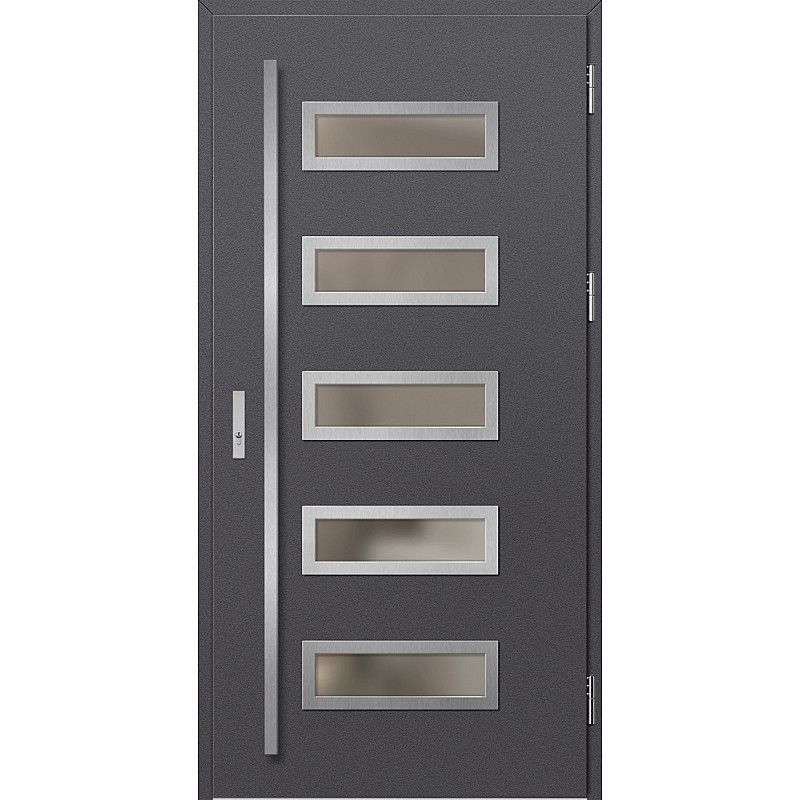 Ocelové vchodové dveře - RODING 1 - Hladký Antracit, Label Inox Ocelové vchodové dveře ERKADO - RODING 1 - Hladký Antracit, Label Inox