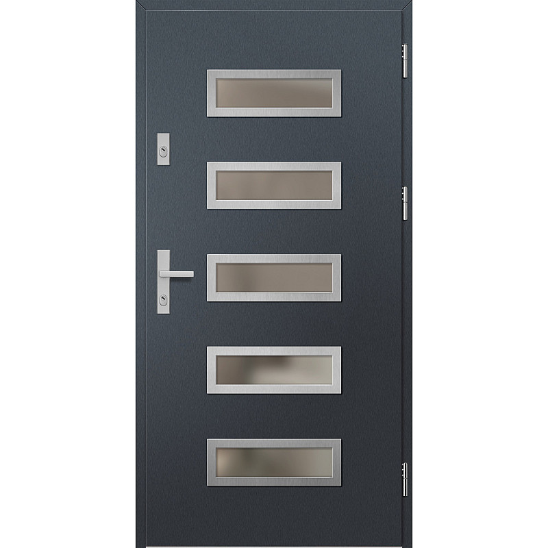 Ocelové vchodové dveře - RODING 1 - Antracit Struktura, Label Inox Ocelové vchodové dveře ERKADO - RODING 1 - Antracit Struktura, Label Inox