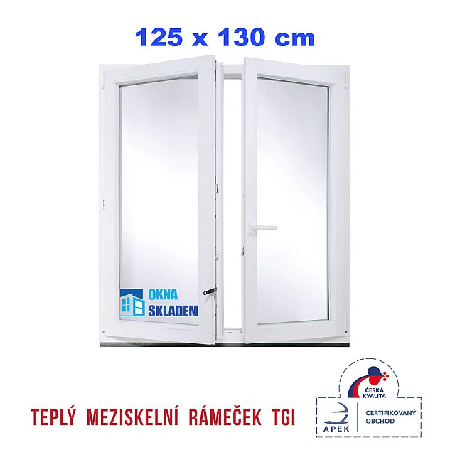 Dvoukřídlé Plastové okno | 125x130 cm (1250x1150 mm) | Bílé
