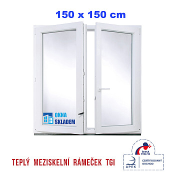 Zweiflügelige Kunststofffenster | 150 x 150 cm (1500 x 1500 mm) | weiß | Dreh-Kipp-Fenster | rechts