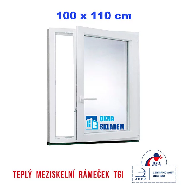  Jednokřídlé Plastové okno | 100x110 cm (1000x1100 mm) | Pravé | Bílé