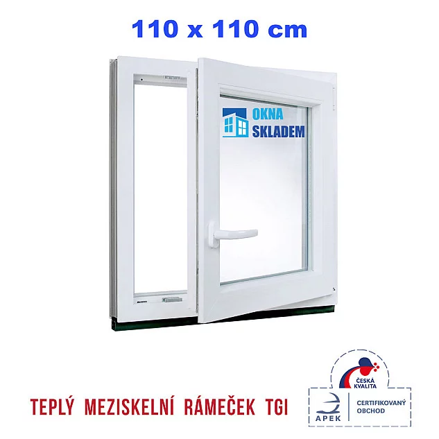  Jednokřídlé Plastové okno | 110x110 cm (1100x1100 mm) | Pravé | Bílé