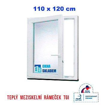 Kunststofffenster | 110x120 cm (1100x1200 mm) | weiß | Dreh-Kipp-Fenster | links