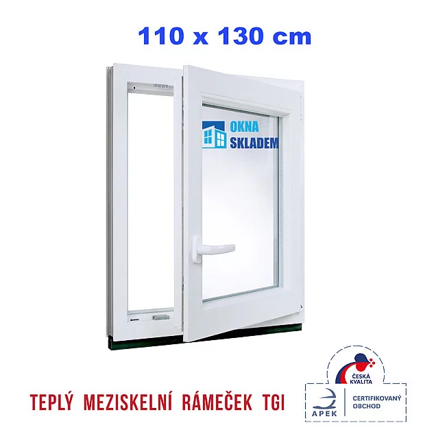  Jednokřídlé Plastové okno | 110x130 cm (1100x1300 mm) | Pravé | Bílé