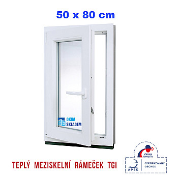 Kunststofffenster | 50 x 80 cm (500 x 800 mm) | weiß | Dreh-Kipp-Fenster | links