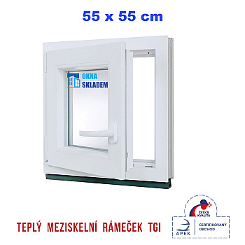 Kunststofffenster | 55x55 cm (550x550 mm) | weiß | Dreh-Kipp-Fenster | links