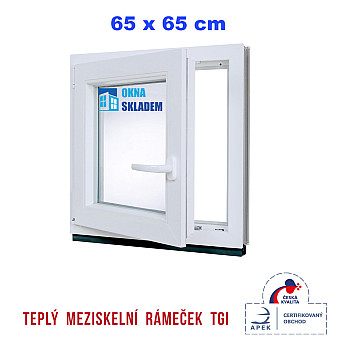 Kunststofffenster | 65x65 cm (650x650 mm) | weiß | Dreh-Kipp-Fenster | links