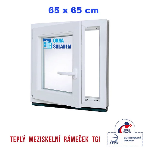 Jednokřídlé Plastové okno | 65x65 cm (650x650 mm) | Levé| Bílé