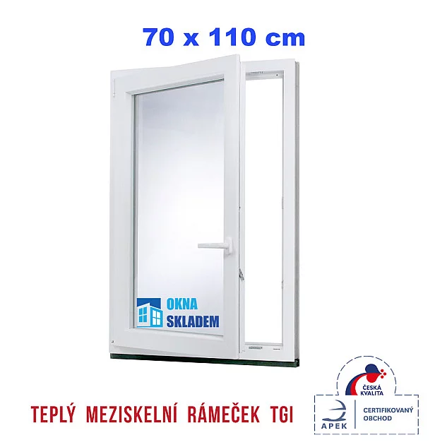 Plastové okno | 70x110 cm (700x1100 mm) | Levé| Bílé | jednokřídlé