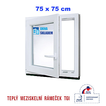 Kunststofffenster | 75x75 cm (750x750 mm) | weiß | Dreh-Kipp-Fenster | links