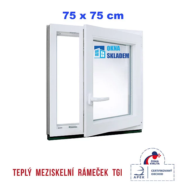 Jednokřídlé Plastové okno | 75x75 cm (750x750 mm) | Pravé| Bílé