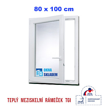 Kunststofffenster | 80x100 cm (800x1000 mm) | weiß | Dreh-Kipp-Fenster | links