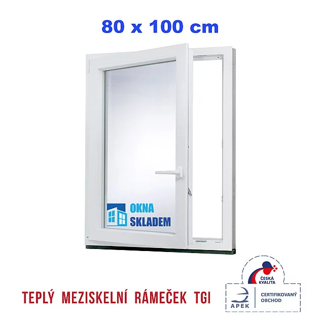 Plastové okno | 80x100 cm (800x1000 mm) | Levé| Bílé | jednokřídlé