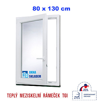 Kunststofffenster | 80x130 cm (800x1300 mm) | weiß | Dreh-Kipp-Fenster | links