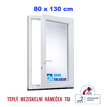 Kunststofffenster | 80 x 130 cm (800 x 1300 mm) | weiß | Dreh-Kipp-Fenster | rechts