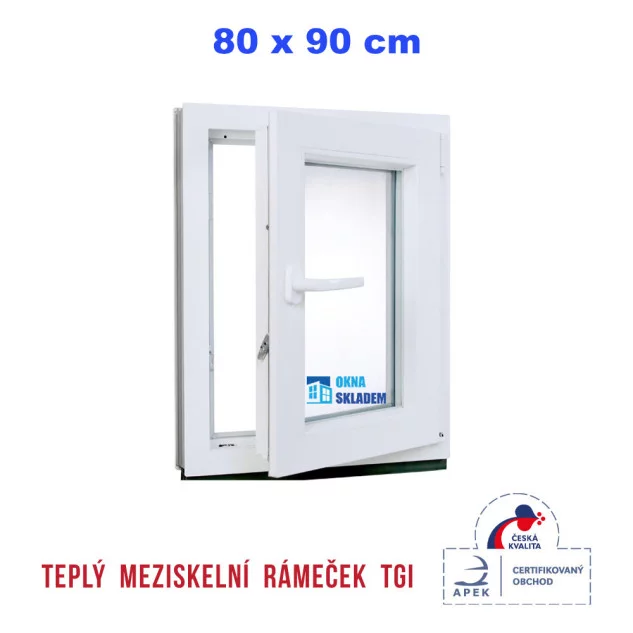 Jednokřídlé Plastové okno | 80x90 cm (800x900 mm) | Pravé| Bílé
