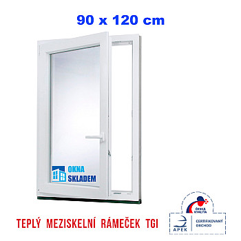 Kunststofffenster | 90x120 cm (900x1200 mm) | weiß | Dreh-Kipp-Fenster | links