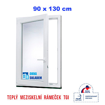 Kunststofffenster | 90x130 cm (900x1300 mm) | weiß | Dreh-Kipp-Fenster | links