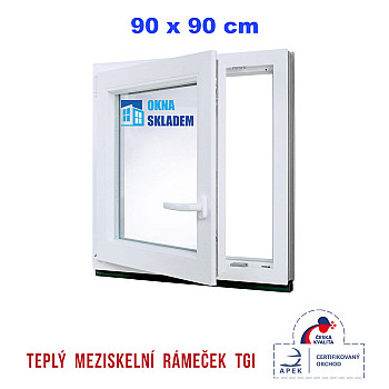 Kunststofffenster | 90x90 cm (900x900 mm) | weiß | Dreh-Kipp-Fenster | links