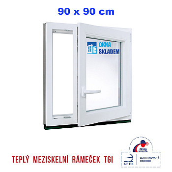 Kunststofffenster | 90 x 90 cm (900 x 900 mm) | weiß | Dreh-Kipp-Fenster | rechts