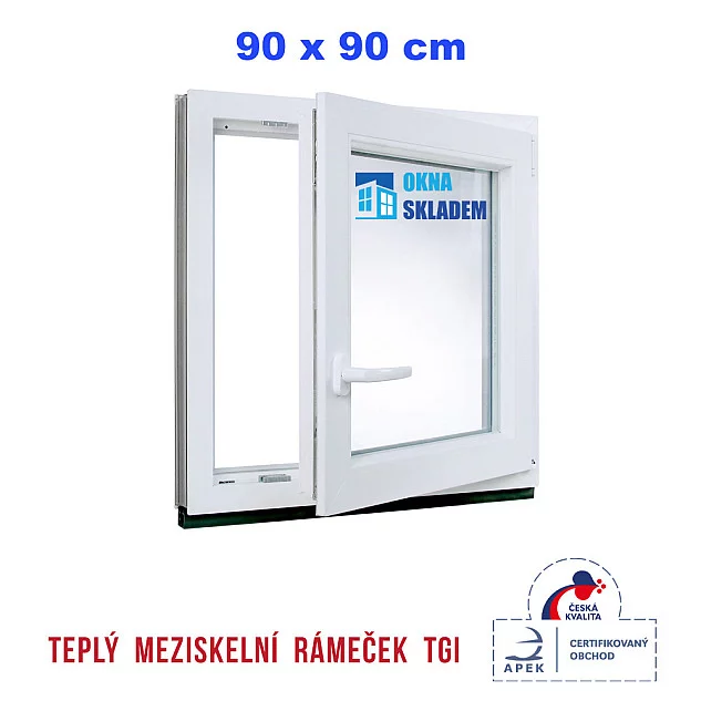 Jednokřídlé Plastové okno | 90x90 cm (900x900 mm) | Pravé| Bílé