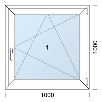 Kunststofffenster | 100 x 100 cm (1000 x 1000 mm) | Weiß / Anthrazit | Dreh-Kipp-Fenster | rechts