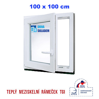 Kunststofffenster | 100 x 100 cm (1000 x 1000 mm) | Weiß / Anthrazit | Dreh-Kipp-Fenster | links