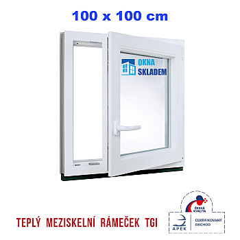 Kunststofffenster | 100 x 100 cm (1000 x 1000 mm) | Weiß / Anthrazit | Dreh-Kipp-Fenster | rechts
