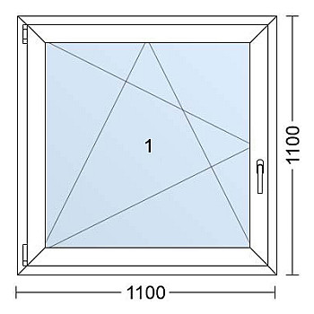 Kunststofffenster | 110 x 110 cm (1100 x 1100 mm) | Weiß / Anthrazit | Dreh-Kipp-Fenster | links