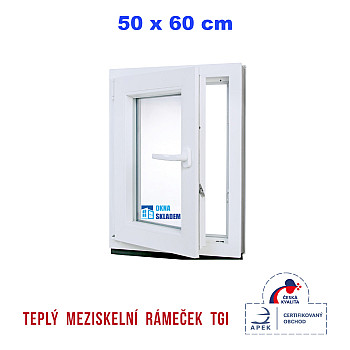Kunststofffenster | 50 x 60 cm (500 x 600 mm) | weiß / anthrazit | Dreh-Kipp-Fenster | links